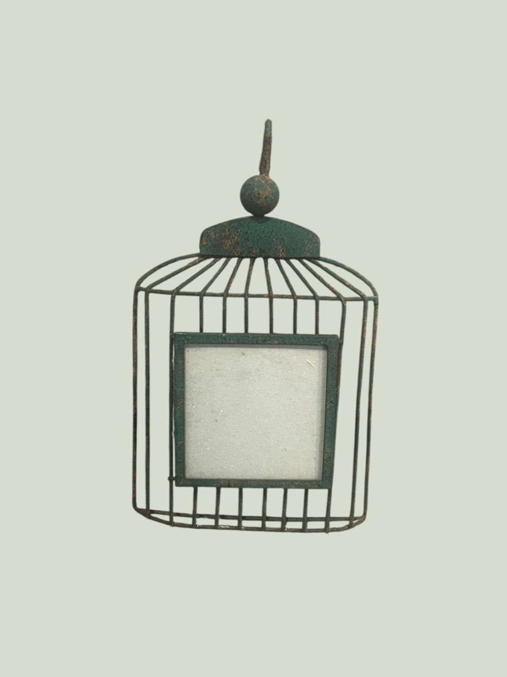 Distressed Metal Bird Cage Hanging Picture Frame Shabby Chic Dk Green Farmhouse